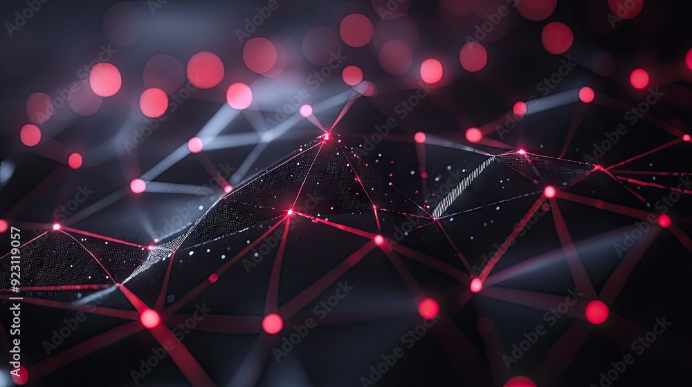 Poster Futuristic black polygon background with dynamic red light accents, creating a high-tech and abstract technology design. -