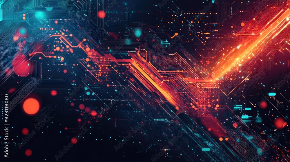 Poster futuristic big data visualization with abstract digital elements on a technology background. hand-dr