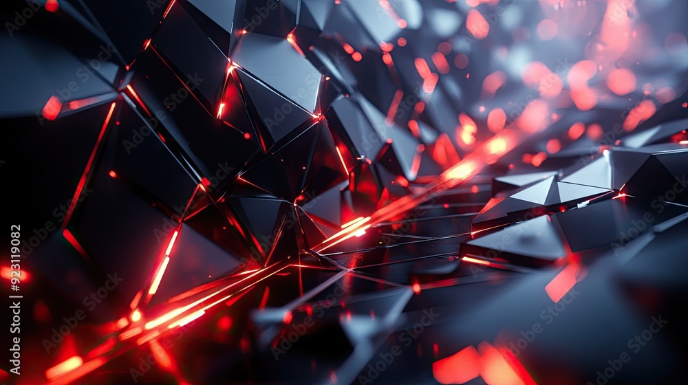 Aufkleber futuristic black polygon background with dynamic red light accents, creating a high-tech and abstrac