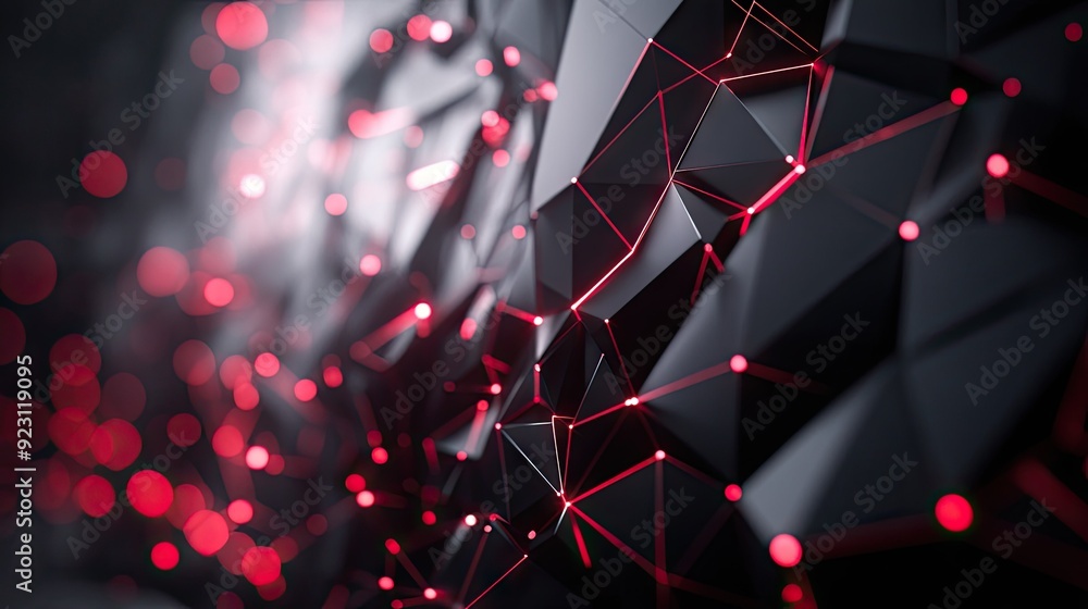 Aufkleber futuristic black polygon background with dynamic red light accents, creating a high-tech and abstrac