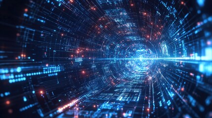 Futuristic Big Data concept with abstract digital art and technology background. Hand-drawn style highlighting data management and mining. Perfect for tech graphics and visual presentations.