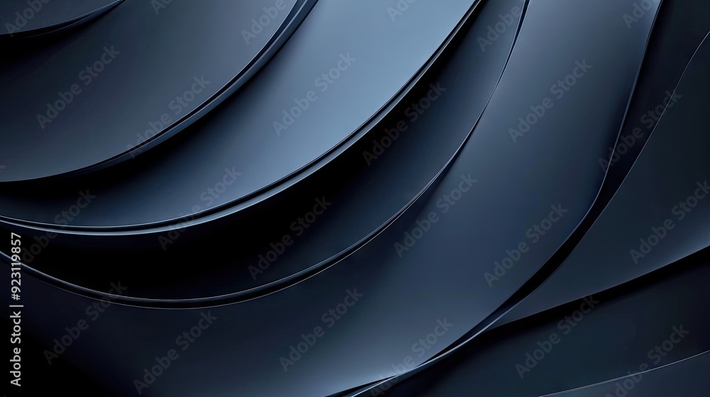 Poster futuristic vector illustration of abstract blue metallic curve lines against a dark grey background.