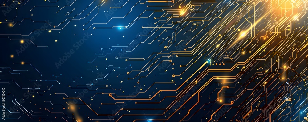 Poster abstract circuit board with glowing lines and dots