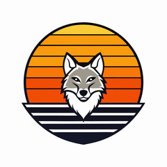 wolves retro sunset design template vector design