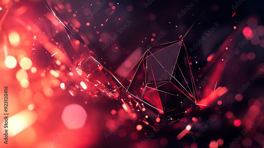 Poster geometric black polygon design enhanced with vibrant red light, creating an abstract and forward-thi