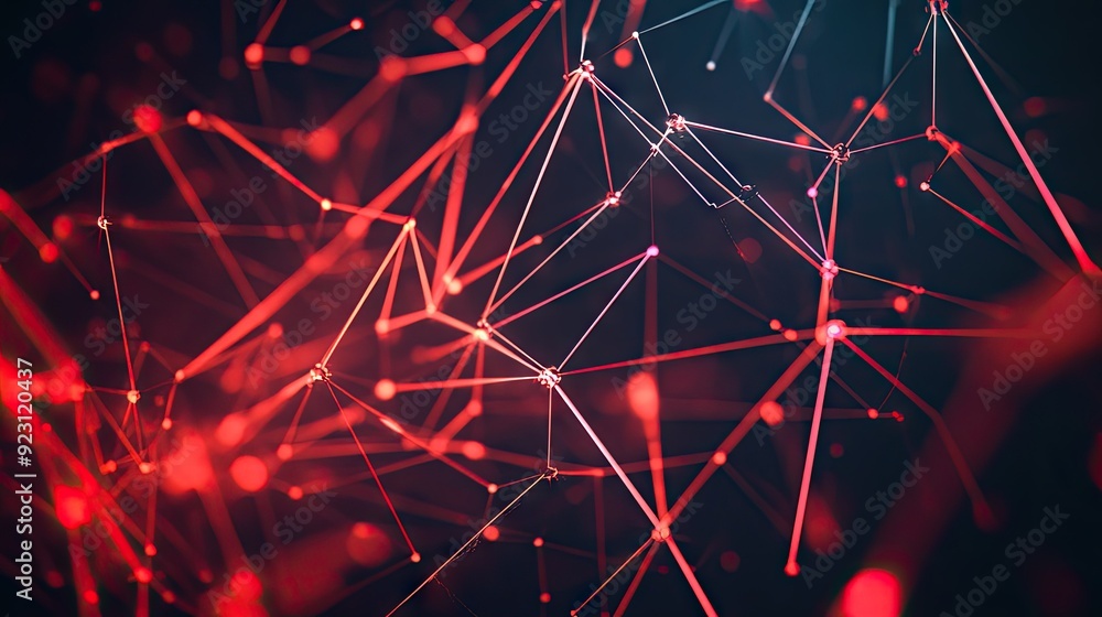 Poster geometric black polygon design enhanced with vibrant red light, creating an abstract and forward-thi