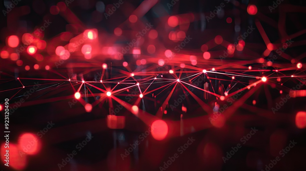 Poster geometric black polygon design enhanced with vibrant red light, creating an abstract and forward-thi