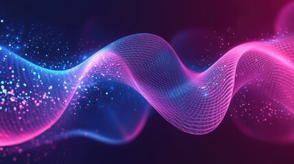 Fototapeta premium Geometric dynamic background featuring DNA molecules and wave flows. Perfect for science and technology themes. Clean and modern design suitable for banners and wallpapers. -