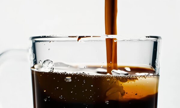 Pouring perfection freshly brewed Americano coffee filling a glass