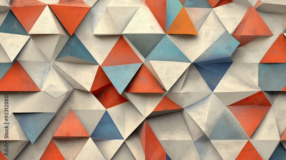 Poster geometric seamless texture of triangles with dimensional shadows, providing a modern and versatile b