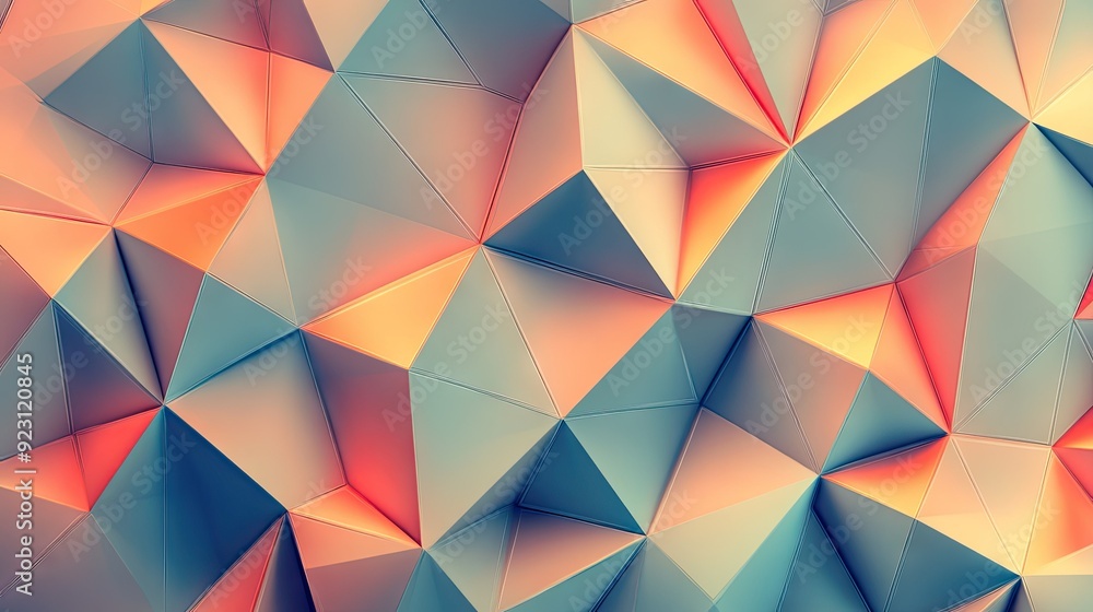 Poster geometric seamless texture of triangles with dimensional shadows, providing a modern and versatile b