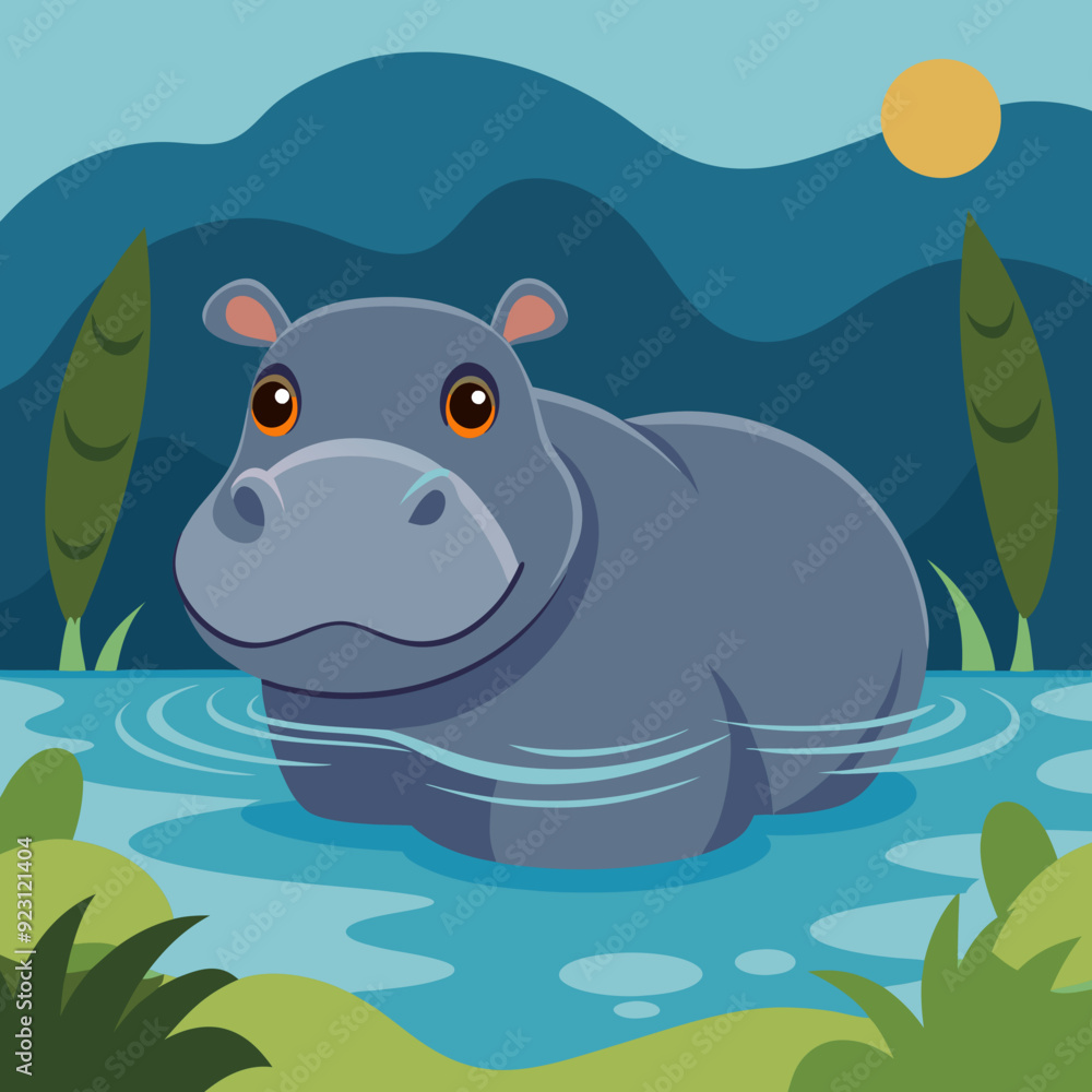 Canvas Prints hippopotamus in the water vector illustration