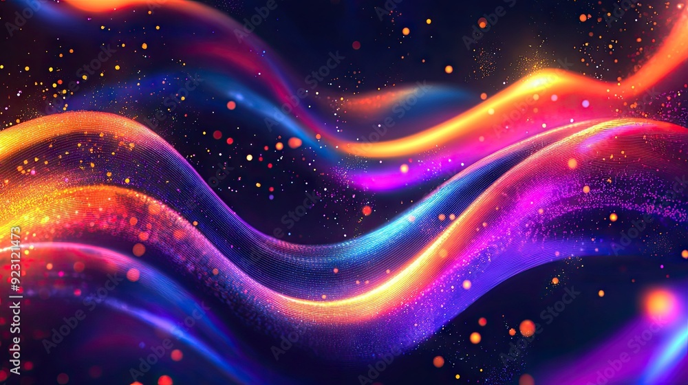Aufkleber glowing particles and dynamic liquid flow showcased in a stylish fluid cover design. ideal for eps10