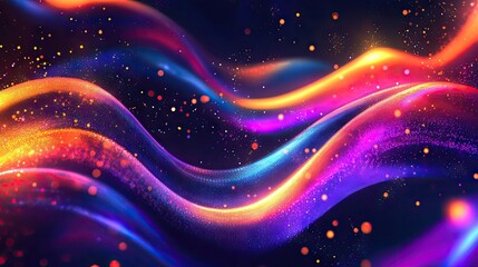 Glowing particles and dynamic liquid flow showcased in a stylish fluid cover design. Ideal for Eps10 vector illustrations and modern digital applications. -