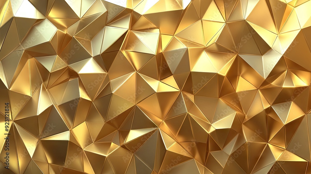 Poster gold polygonal geometric abstract background with a blend of shimmering tones and angles, perfect fo