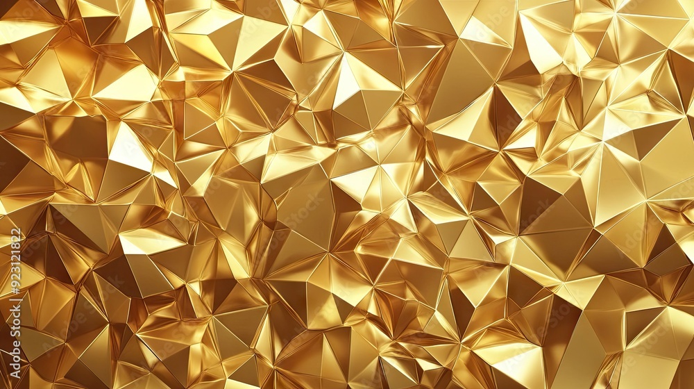 Poster gold polygonal geometric abstract background with a blend of shimmering tones and angles, perfect fo