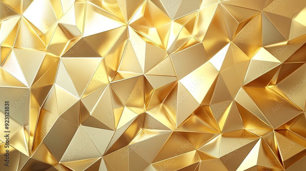 Poster gold polygonal geometric abstract background with a blend of shimmering tones and angles, perfect fo