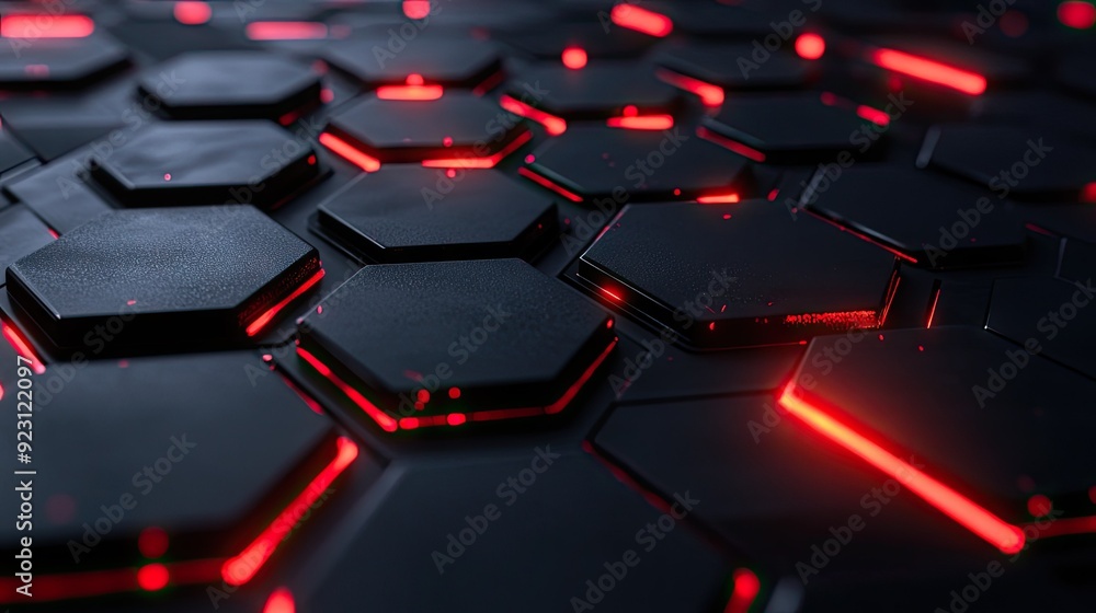 Poster high-tech black polygon surface with dramatic red light patterns, perfect for a cutting-edge and mod