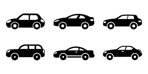 Different style car icons set silhouette vector illustration