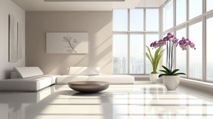 Fototapeta premium Modern Living Room with City View