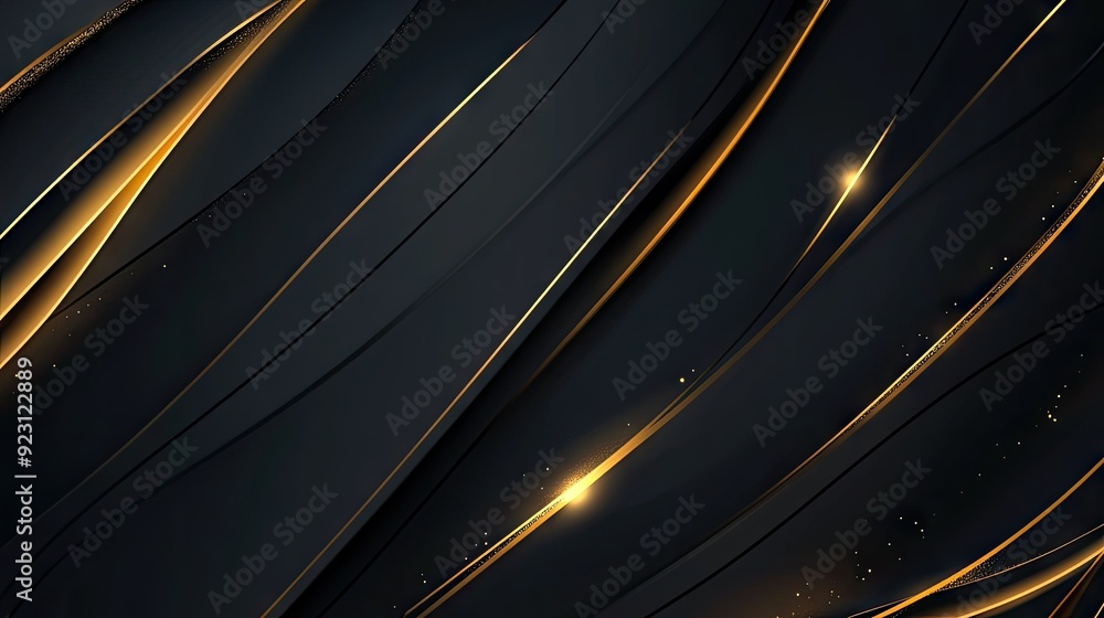 Poster luxurious dark grey background with sleek gold light lines and smooth shadow effects, creating a sty