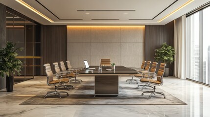 Fototapeta premium A modern meeting room with light colors and an Art Deco design