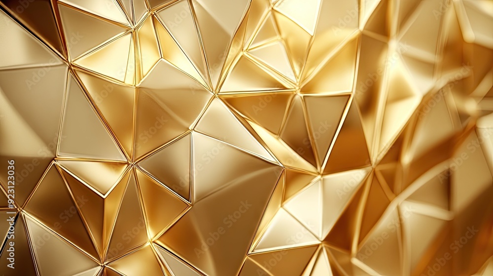 Poster luxurious gold polygonal background with intricate geometric shapes, creating an abstract vector des