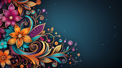 design with illustration of illuminated oil lamps and floral mandala on blurred bokeh background for Diwali festival and space for your text.