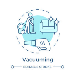 Vacuuming soft blue concept icon. Household vacuum cleaner. Cleanliness disinfectant, detergent. Round shape line illustration. Abstract idea. Graphic design. Easy to use in infographic