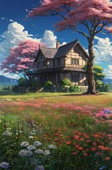 House painting illustration with anime style