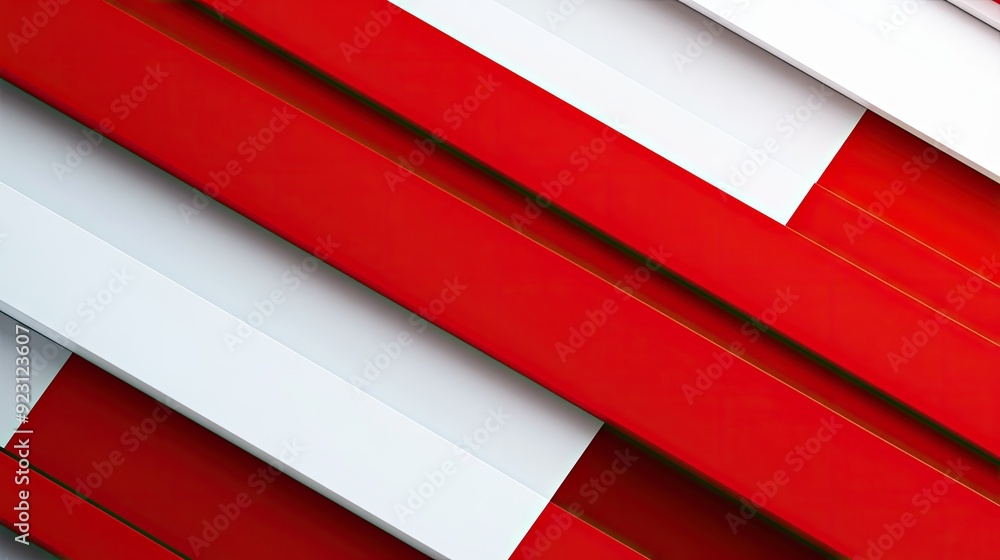 Poster Modern abstract background design template with striking red and white diagonal stripes. Clean lines and vibrant colors create a dynamic and professional look.
