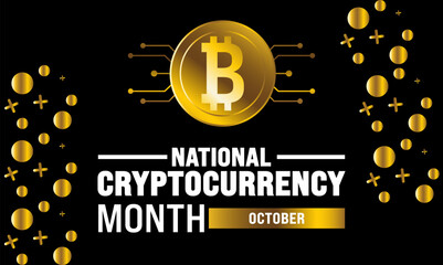 national cryptocurrency month. Piggy, money, plant and more. Suitable for cards,
 banners, posters, social media and more. Black background.