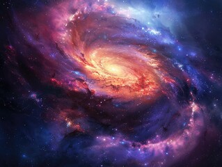 Colorful space spiral galaxy cloud nebula. Universe science astronomy. Supernova background wallpaper.