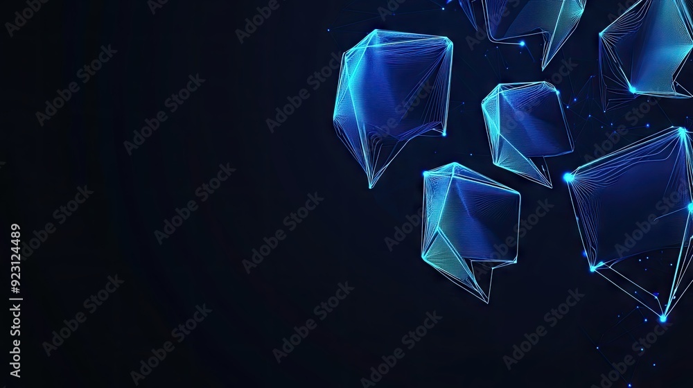 Poster modern banner with dark blue polygonal design and luminous speech bubbles. perfect for virtual netwo