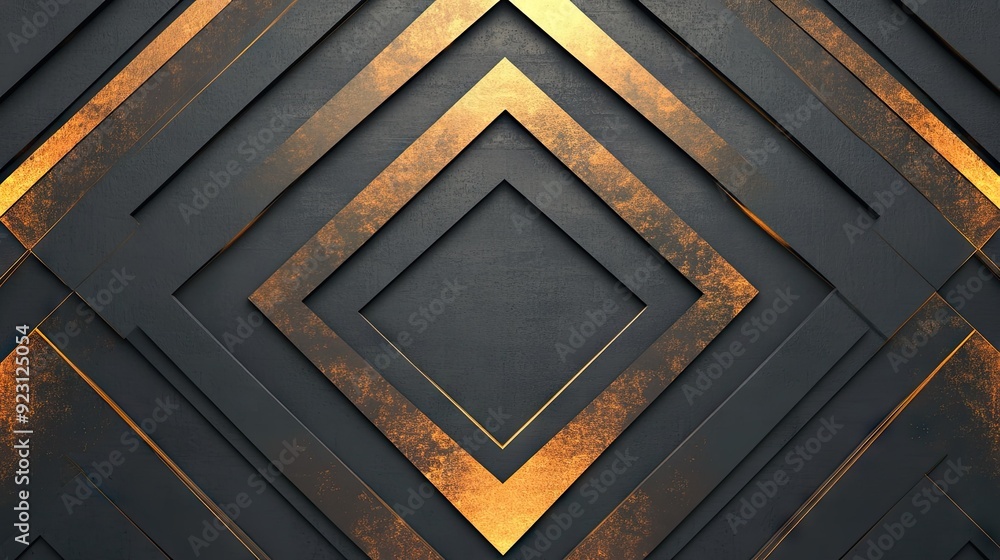 Poster modern geometric pattern featuring gold light arrows on a grey canvas, emphasizing a futuristic desi
