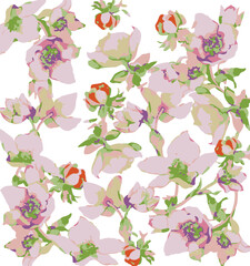 botanical floral vector seamless pattern with roses herbs and leaves big set background with flowers