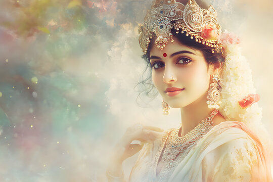 Parvati, one of the greatest Hindu gods, with a dramatic background