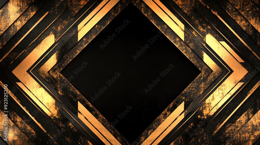 Poster modern luxury background featuring abstract gold arrows in a geometric pattern on a black blank spac