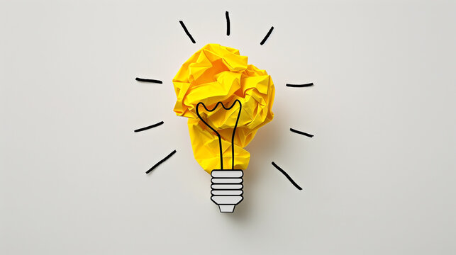 A light bulb surrounded by a black dash on a white background symbolizes new ideas, innovation, and creativity. The lightbulb is drawn in cartoon style with bold lines and vibrant colors