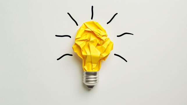 A light bulb surrounded by a black dash on a white background symbolizes new ideas, innovation, and creativity. The lightbulb is drawn in cartoon style with bold lines and vibrant colors