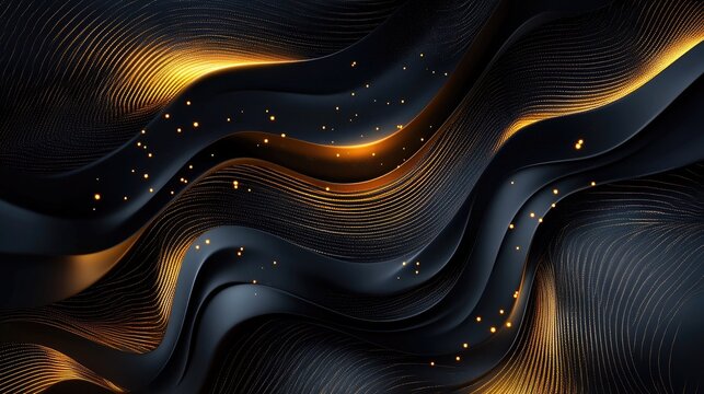 Modern luxury vector illustration with a black backdrop and intricate golden elements. The abstract design exudes elegance and sophistication, ideal for premium visual content.