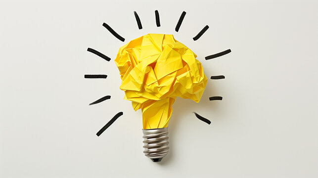 A light bulb surrounded by a black dash on a white background symbolizes new ideas, innovation, and creativity. The lightbulb is drawn in cartoon style with bold lines and vibrant colors