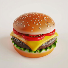 A 3D Render of a Delicious Cheeseburger with Sesame Seed Bun.