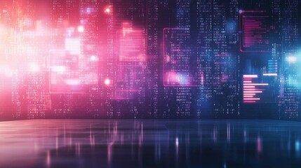 Fototapeta premium A vibrant digital background featuring colorful lights and abstract patterns, perfect for technology or futuristic themes.