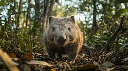 Fototapeta premium Close-up of a Wombat in a Forest Setting