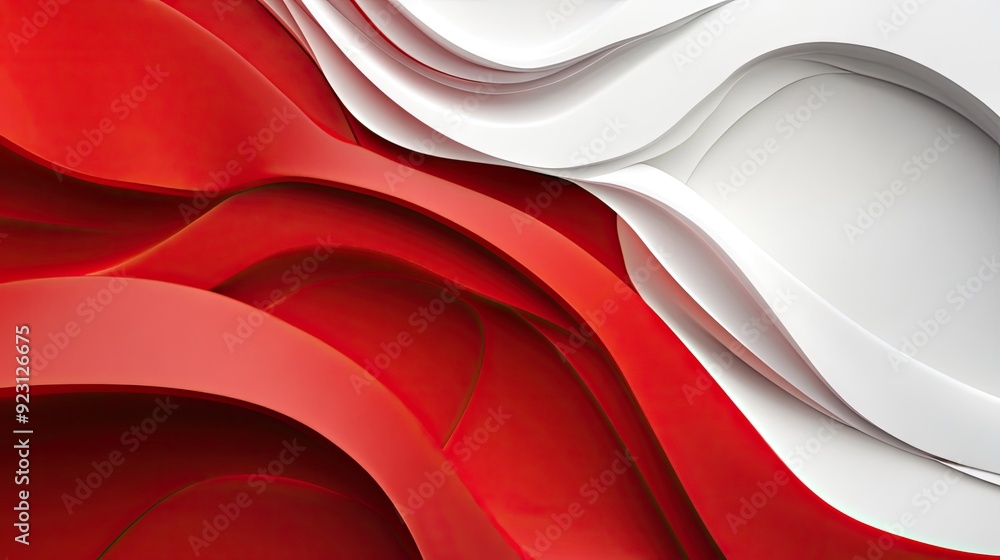 Poster red and white abstract background template with sleek, flowing curves and sharp angles. a contempora