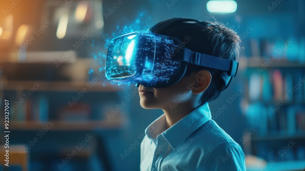 Aufkleber school student with vr headset using ai artificial intelligence technology & machine learning.intera