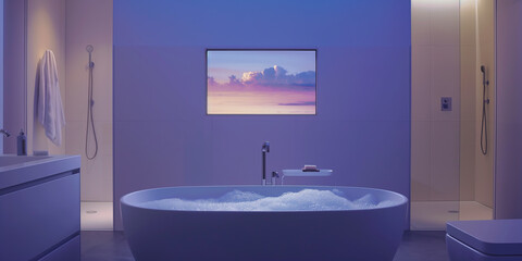 High-Tech Bathroom with Smart Display, Modern Luxury of 2030

