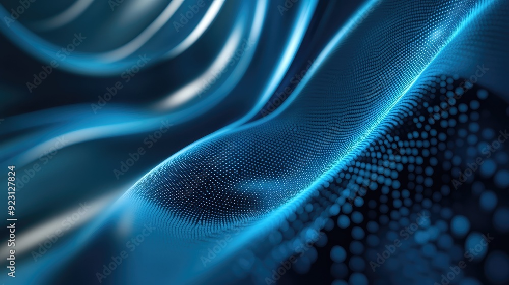 Poster shiny blue curved lines on a futuristic abstract background, creating a sleek and modern visual. sui