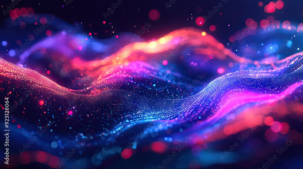 Poster sleek and modern design featuring glowing particles and dynamic liquid flow. ideal for eps10 vector 